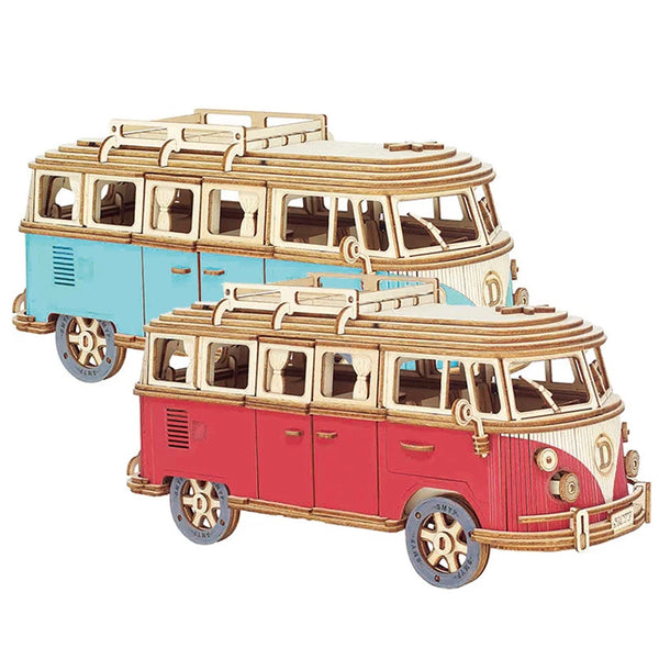 Retro Holzbus 3D Puzzle Modell
